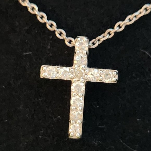 Delicate Cross Necklace in Sterling Silver & Moissanite - Picture 3 of 5